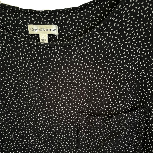 Croft & Barrow High-Low Navy-Polka Dotted With Front Pocket,Cap Sleeves Shirt L - Picture 3 of 6